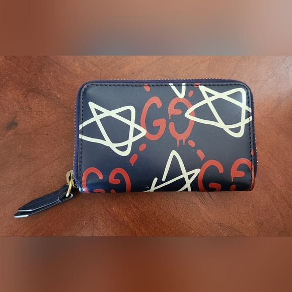 Gucci Ghost Leather Navy Zip Wallet Card Case - Picture 3 of 8